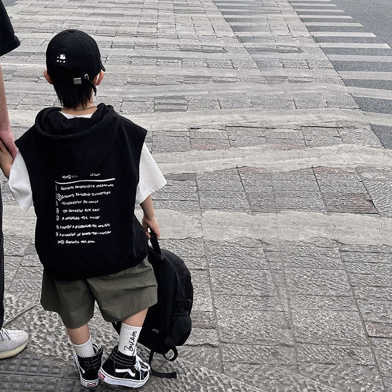 Baoduo ropa para niños chaleco con capucha para niños verano 2023 nuevo estilo occidental para niños chaleco sin mangas para niños medio y grande moda