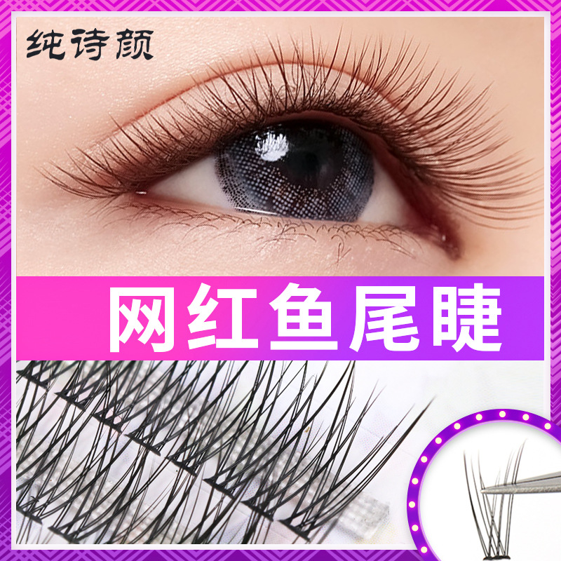 纯诗颜鱼尾款嫁接睫毛单株分段式朵毛0.07人鱼款交叉燕尾睫毛种植