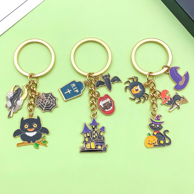 ハロウィンオイルドリップ合金猫カボチャクモの巣城魔法の帽子キーホルダーアマゾン小さなギフト卸売|undefined