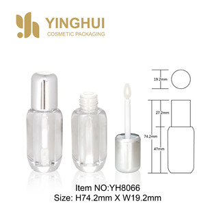 Round Lip Gloss Tube Cap Injection Molded Silver Plated Bottle Injection Molded Transparent Frosted Standard Brush Head Cosmetic Packaging Material