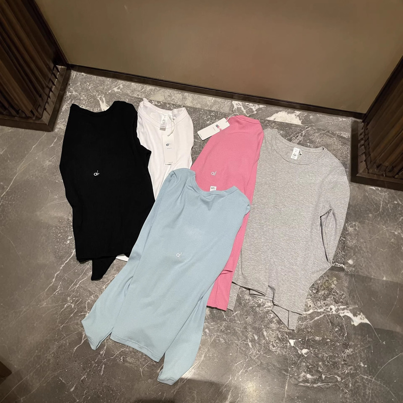 Yoga Bottoming Shirt Slim Round Neck Alo Women's Ribbed Modallong Sleeve Long-Sleeved Shirt Comfortable