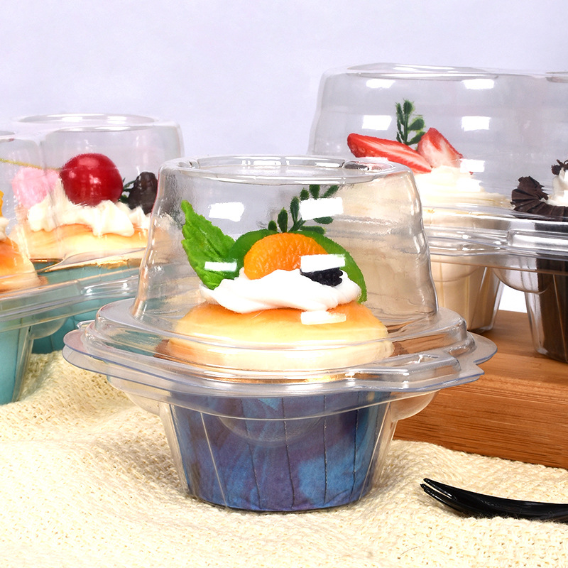 Caja de embalaje de cupcakes caja de embalaje de bandeja de tarta de huevo de rejilla única/doble caja de ampolla de postre gruesa transparente comercial
