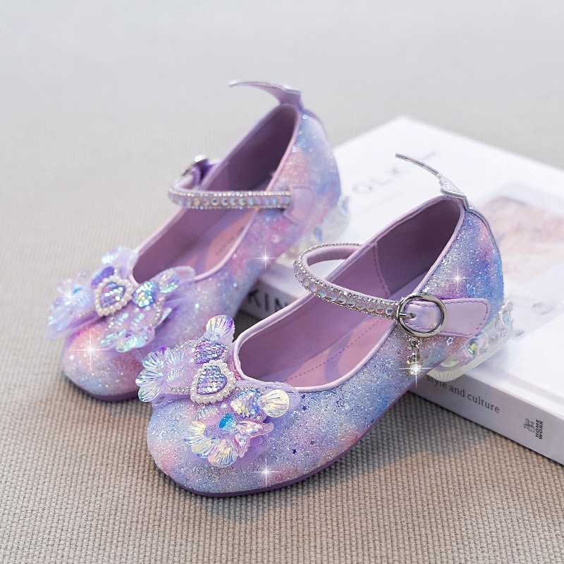 Girls' Princess Shoes 2026 New Spring Children's High-Heeled Shoes Elsa Shoes Girls' Crystal Shoes Mermaid Leather Shoes Girls' Princess Shoes 2026 New Spring Children's High-Heeled Shoes Elsa Shoes Girls' Crystal Shoes Mermaid Leather Shoes