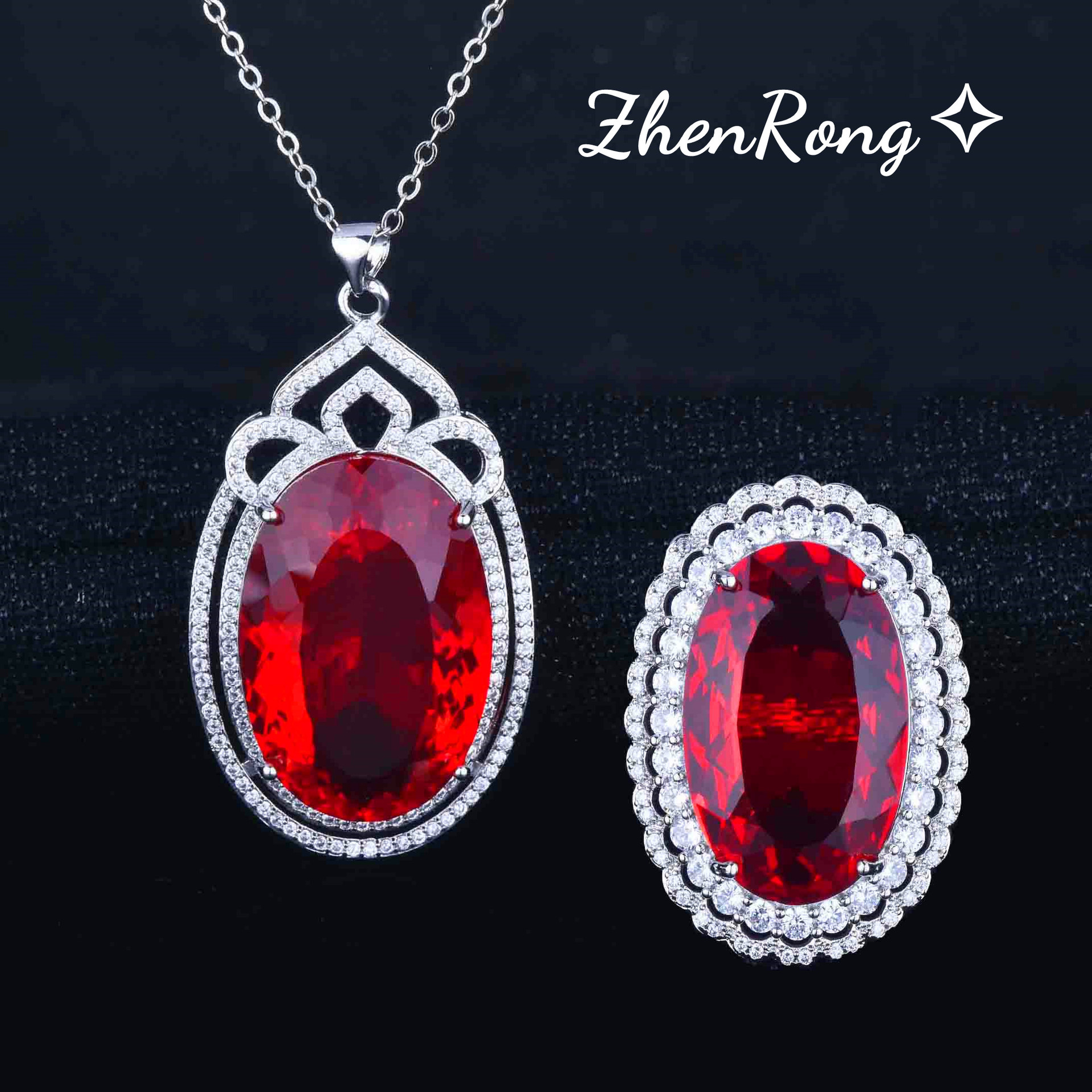 Tiktok Kuaishou transmisión en vivo color tesoro Esmeralda colgante de lujo imitación paloma Rubí Diana anillo color traje del tesoro