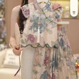 2026女童夏季碎花连衣裙新中式国风套装夏日贵气女宝阔腿裤民国风