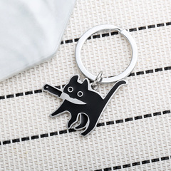 国境を越えて人気のある黒くわえ刀猫のキーホルダー創意個性的なキーホルダー日系ins風ストラップ小プレゼント