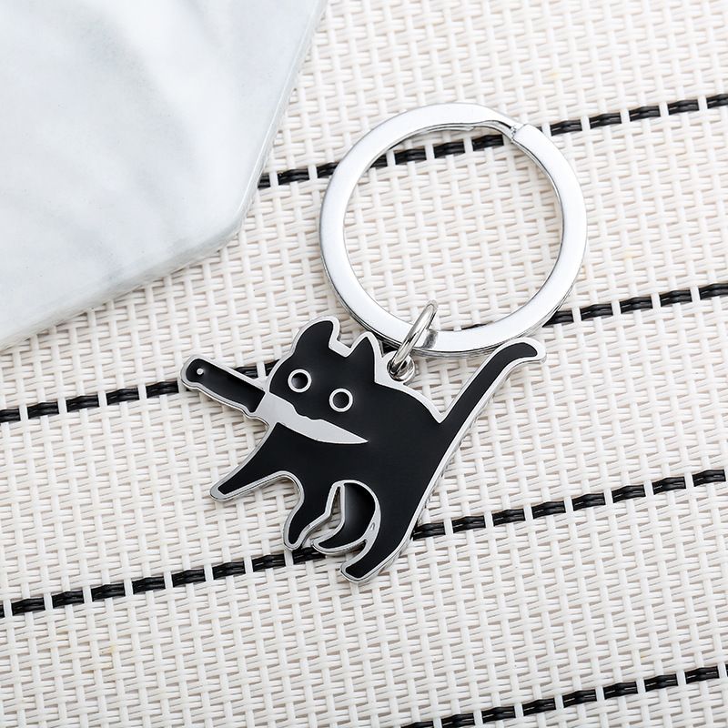 Cute Cat Stainless Steel Unisex Bag Pendant Keychain display picture 2