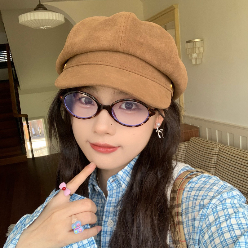 高品质翻毛皮八角帽子女时尚复古气质百搭贝雷帽报童画家帽女|undefined