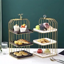 北欧轻奢创意甜品台装饰摆件托盘双层陶瓷糖水果盘三层蛋糕点心架