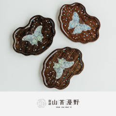 黑檀木仿螺钿蝴蝶茶杯垫新中式国潮风防烫隔热茶壶垫精致杯托茶托