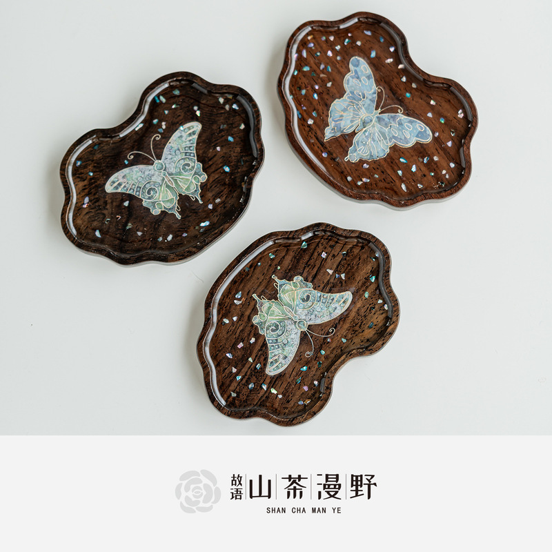 黑檀木仿螺钿蝴蝶茶杯垫新中式国潮风防烫隔热茶壶垫精致杯托茶托|undefined