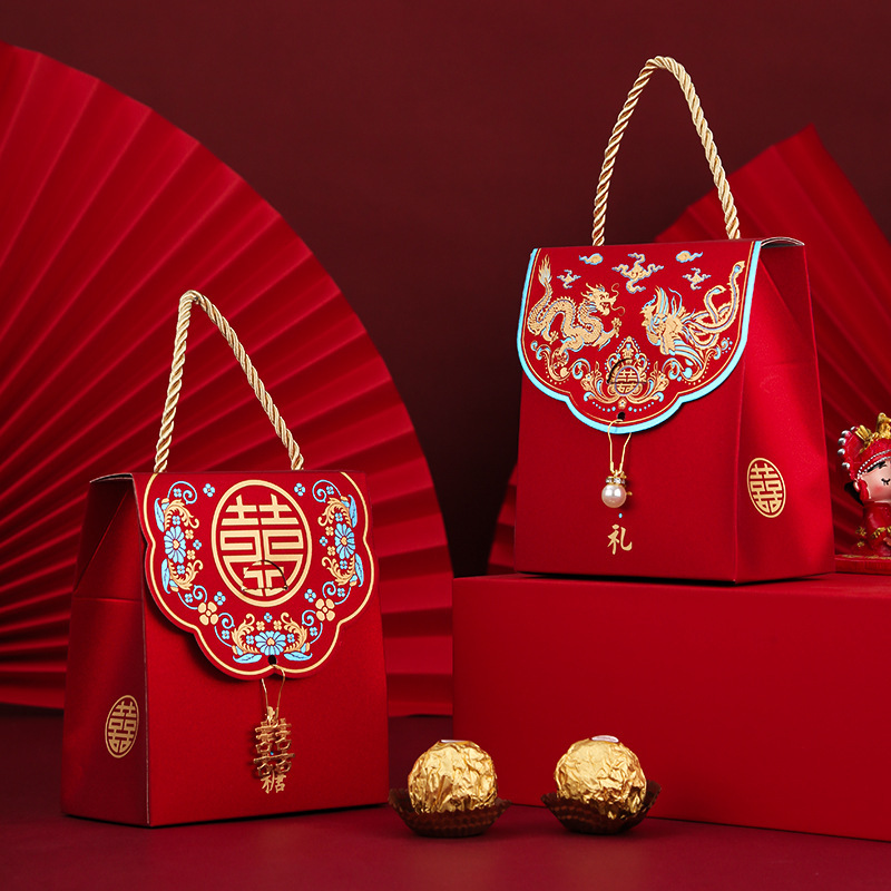 Caja de dulces de boda china Bolsa de dulces de boda Recuerdos de boda Caja de dulces de mano creativa Caja de dulces de boda de vuelta