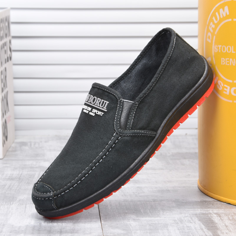 春秋新款男式布鞋水洗面料舒適休閒男鞋一腳蹬散步鞋透氣牛仔布鞋