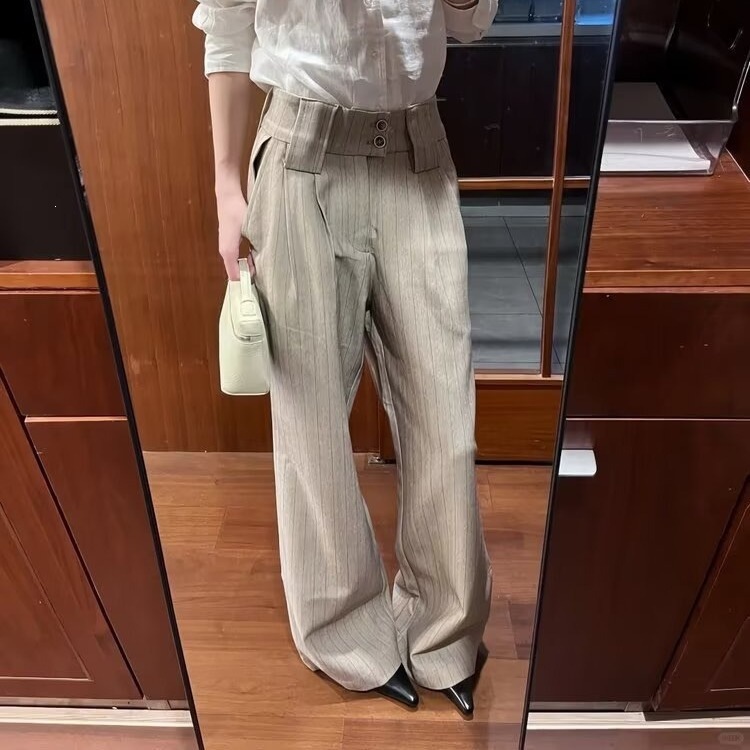 美式复古通勤高智老钱风条纹西裤男女宽松垂感百搭弯刀休闲西装裤