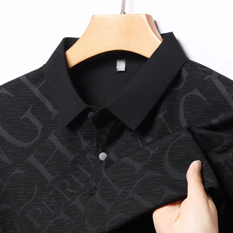 Father's day ice silk t-shirt mulberry silk short sleeve t-shirt men's summer new middle-aged men's lapel POLO a generation of hair
