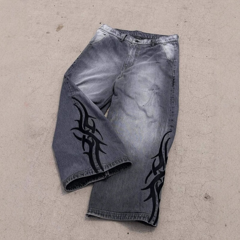 Aliexpress Printed Jeans for Men Cross-Border European and American Foreign Trade Y2K Jeans for Men American Style Loose Straight Pants Trendy Brand