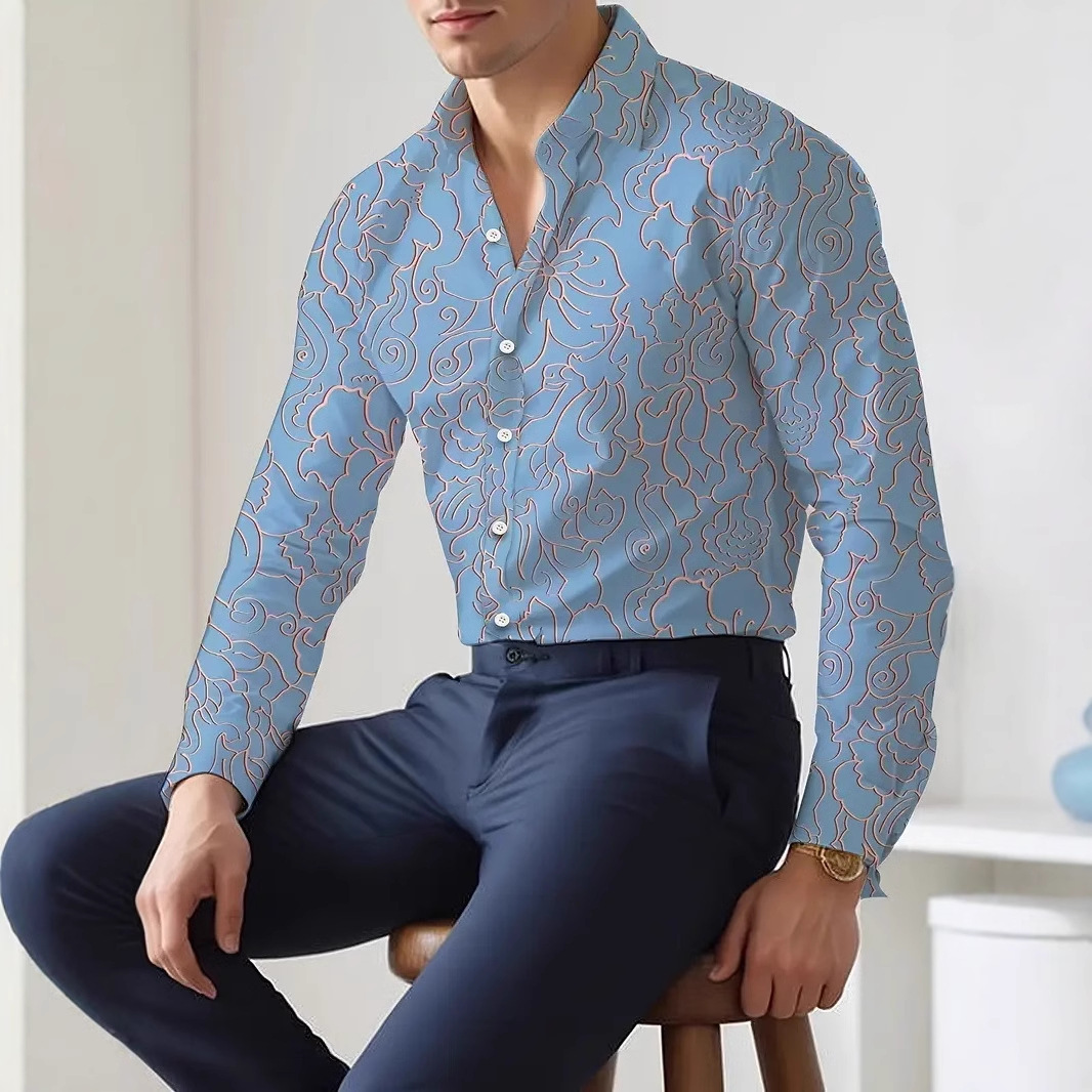 2025 nueva camisa de manga larga con degradado de color salvaje casual de moda europea y americana transfronteriza de Amazon MB12