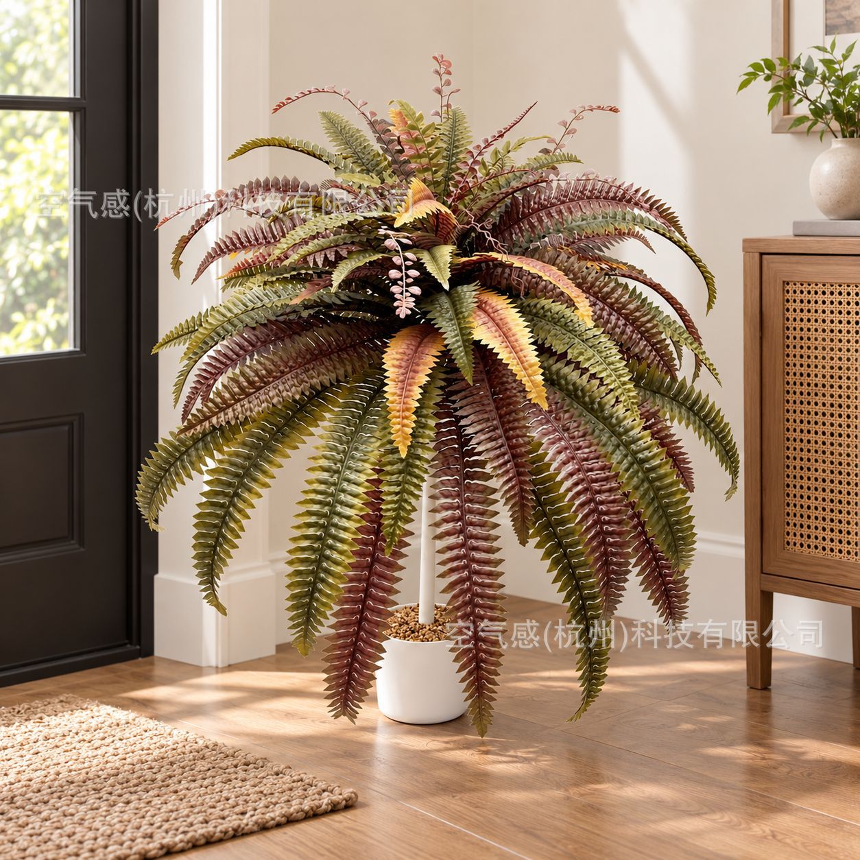 Artificial green plants, 88 leaves, autumn-colored, pointed-tailed Boston fern, decorative plant for landscaping, artificial fern