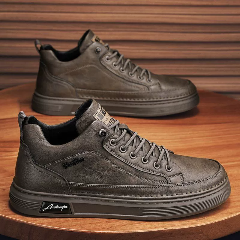 Мужские весенние кроссовки: новые дышащие водонепроницаемые высокие кеды, модные универсальные повседневные деловые туфли из кожи для мужчин