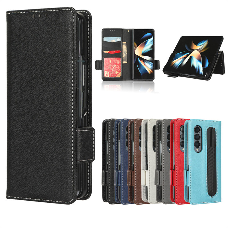 Suitable for Samsung Z fol3 mobile phone leather case card holder with Pen slot zfol4 mobile phone case flip card holder wallet