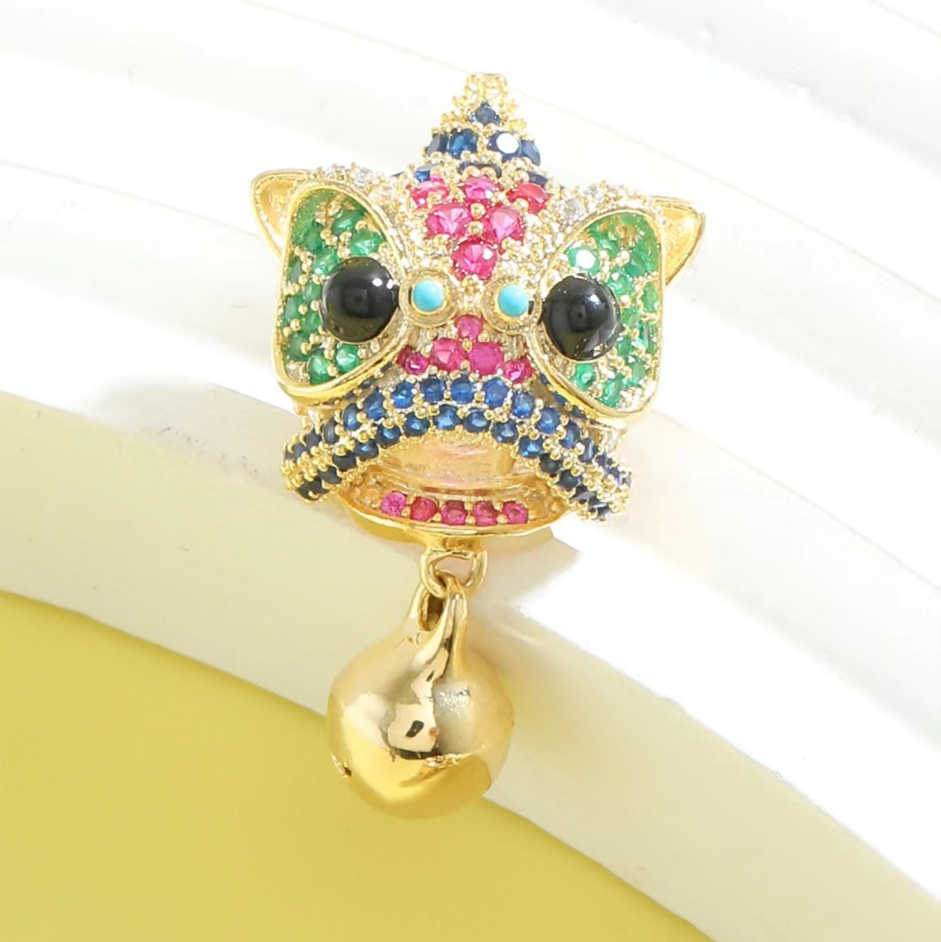 Jindian Color Diamond Lion Dance Brooch Chinese Style Fashion Design Lion Dance Anti-running Clothing Accessories Corsage Pin