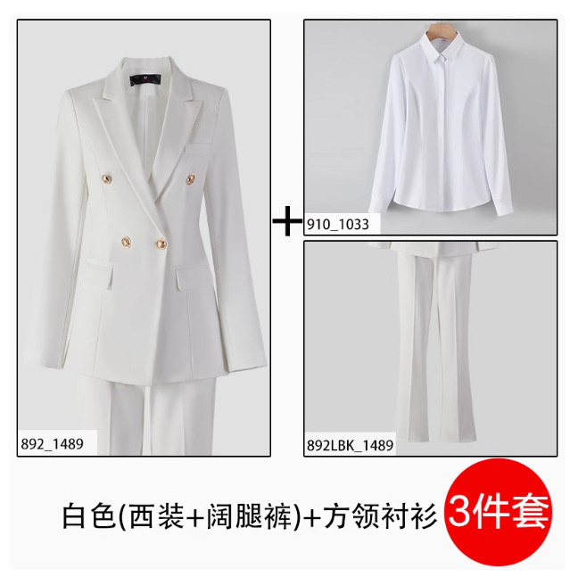 Amy892 long-sleeved white suit + white wide-leg pants + lyh801 white square collar shirt