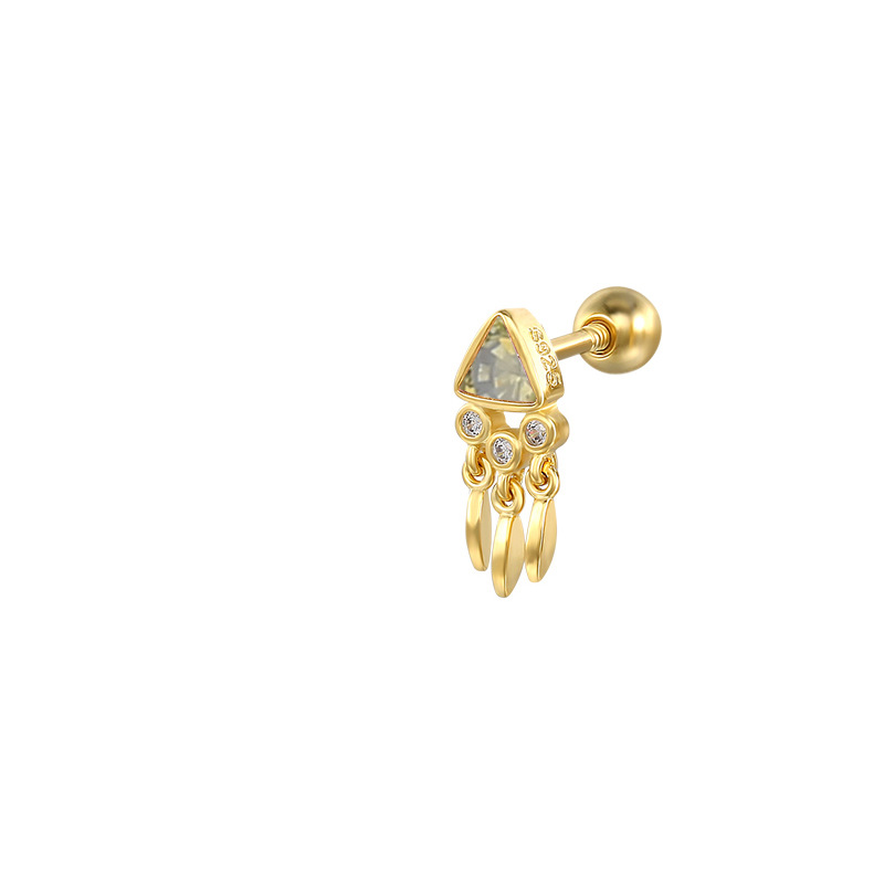 2g Weight 18K Gold Plated Plating Material Ear Studs Classification 1 Piece Quantity Holiday, Daily Occasion 925 Sterling Silver Material Triangle, Tassel Pattern Unisex Gender Casual, Simple Style Style 1 Piece Ear Cartilage Rings & Studs Casual Simple Style Triangle Tassel 925 Sterling Silver 18K Gold Plated 9