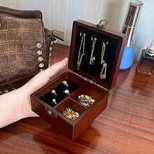 木制旅行首饰盒小巧便携式珠宝收纳盒木质收纳架项链戒指珠宝盒