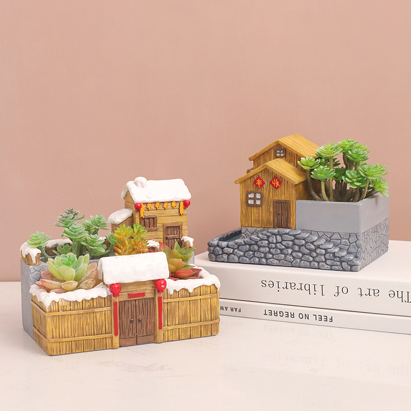 Chậu Cây Resin Chậu cây mọng nước resin phong cách nông trại vintage, chậu mini trang trí nhà, ban công và sân vườn (RG-253)