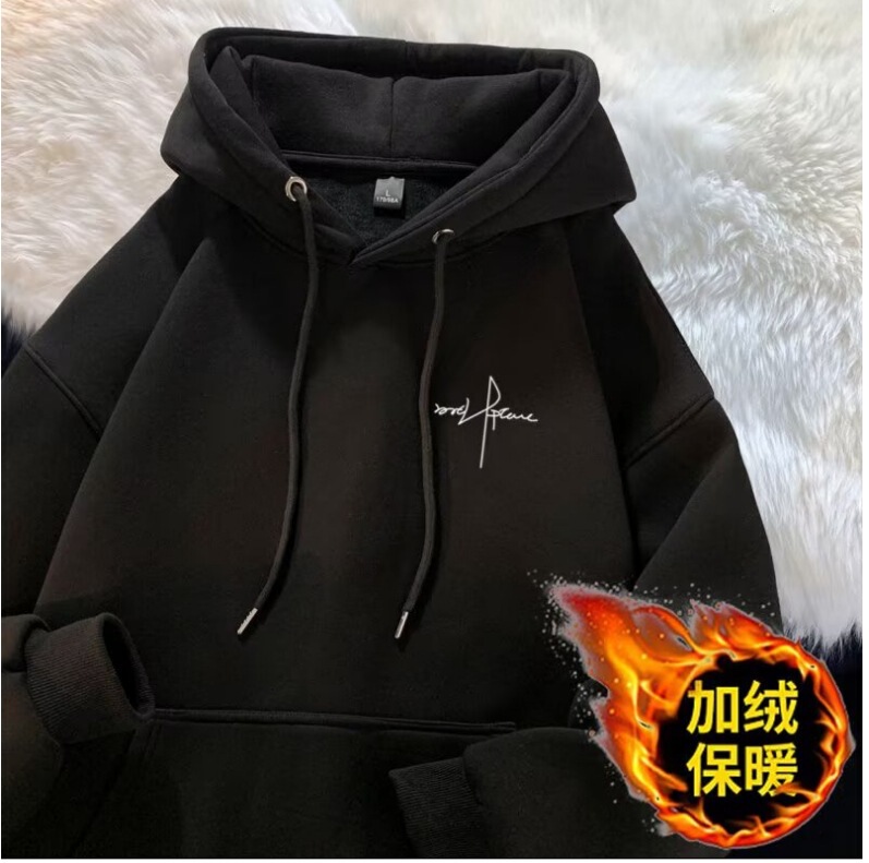 连帽卫衣情侣秋冬季加绒加厚百搭潮牌字母印花美式上衣服外套|undefined