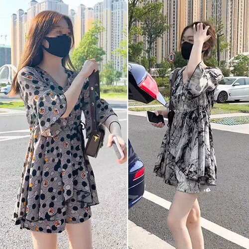 Summer chiffon set loose high-waist slimming stylish fashionable dress plus-size women's fat shorts two-piece set