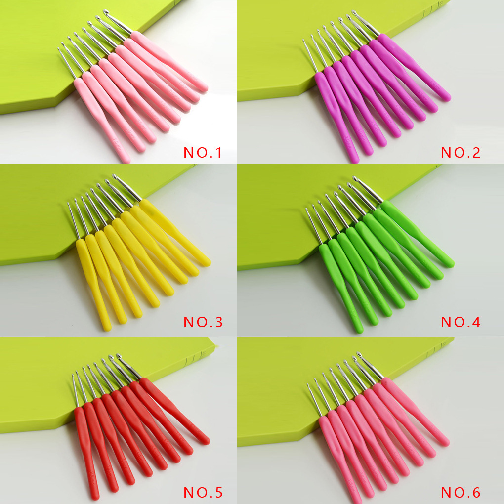Colorful plastic soft handle aluminum crochet hook set 8-piece diy knitting wool tool knitting sweater crochet hook