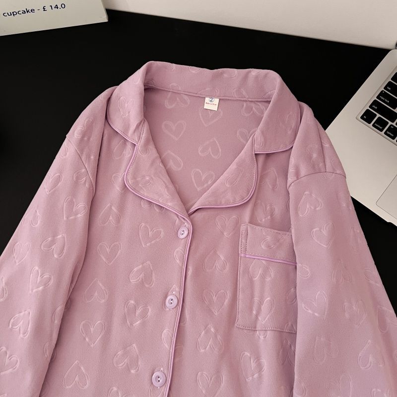 Al por mayor transfronterizo de ternuevo corazón de melocotón relieve pijama mujer otoño invierno nuevo lindo puede llevarse fuera de mangas largas dulce ropa de estilo para el hogar