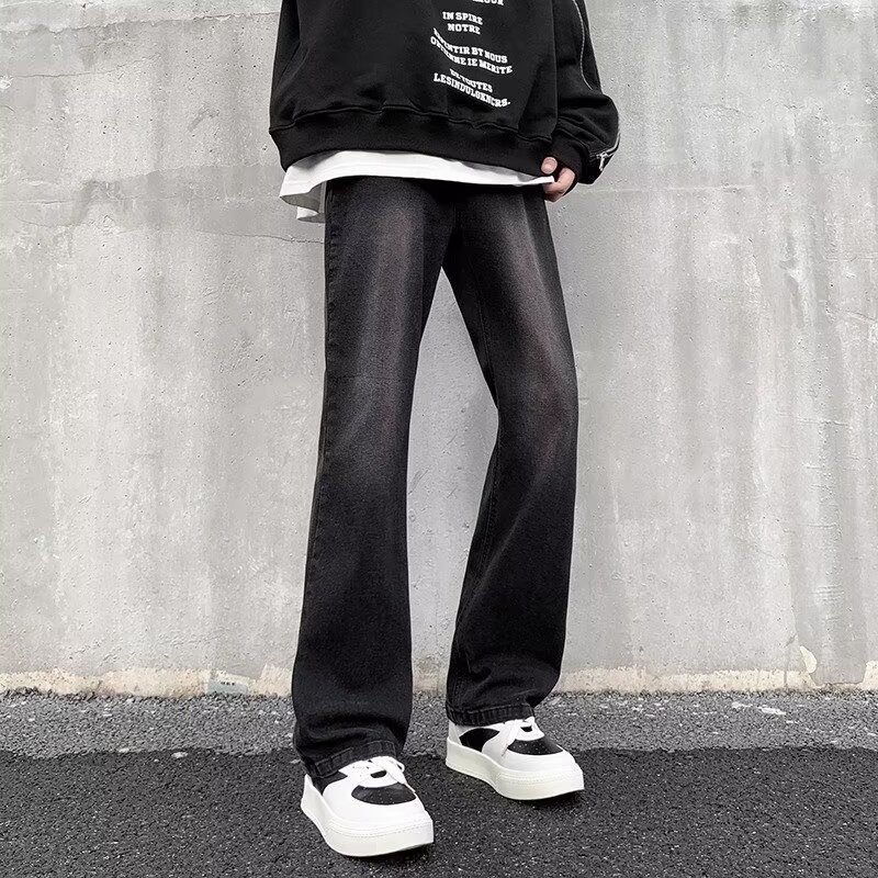 Primavera y otoño jeans negros marca de moda para hombres vibe pantalones anchos rectos sueltos pantalones casuales retro americanos