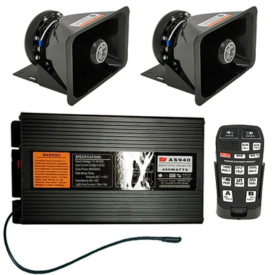 Wireless remote control car alarm, 400W in-car loudspeaker, high-frequency speaker, AS940R5 + Black Hawk speaker (Car horn/tweeter) - as940r5-main-unit-a-set-of-12v-square-speakers