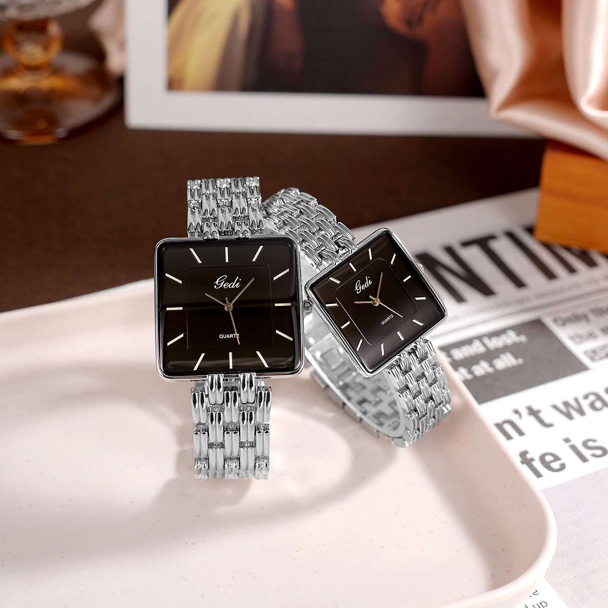 Goldie Simple Square Couple Watch Niche High-End Women's Ultra-Thin High-Value Quartz Watch