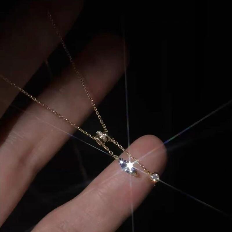 S925纯银紫蓝色水滴锆石项链复古精致轻奢泡泡钻极细轻奢锁骨链|undefined