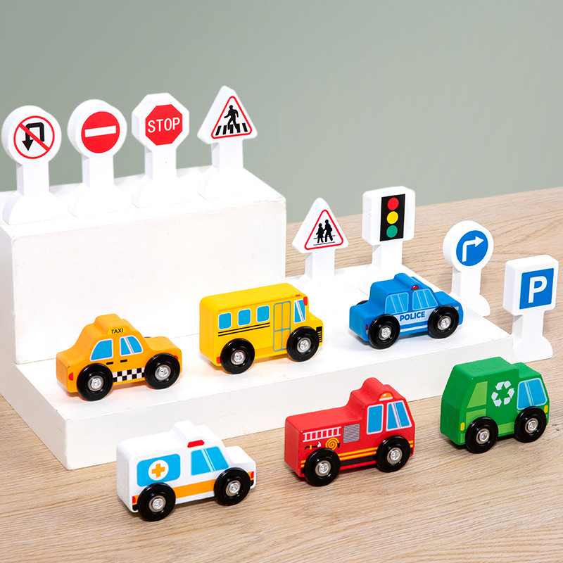Jardín de infantes Montse enseñanza señales de tráfico lámpara bloque de seguridad juego cognitivo señalización de la carretera juguetes de madera para niños