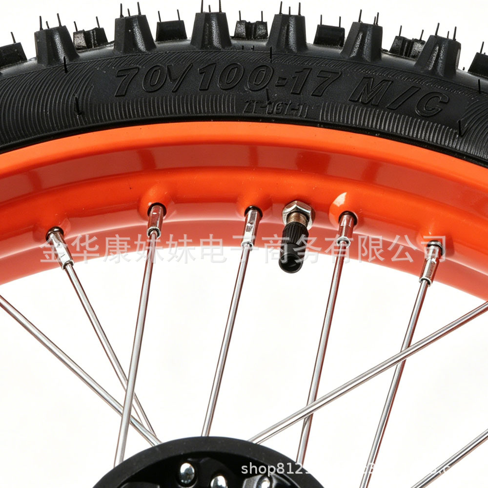 Off-Road Motorcycle Orange Front Wheel 70/100-17 Wheel Hub with Outer Tire, Inner Tube, Bearing, Electric Off-Road Motorcycle
