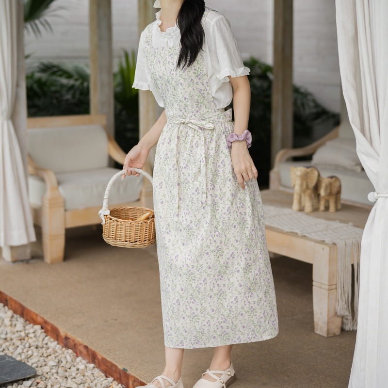 跨境外贸亚马逊韩版印花围裙中长款大码餐厅烘焙美术美甲工作服|undefined