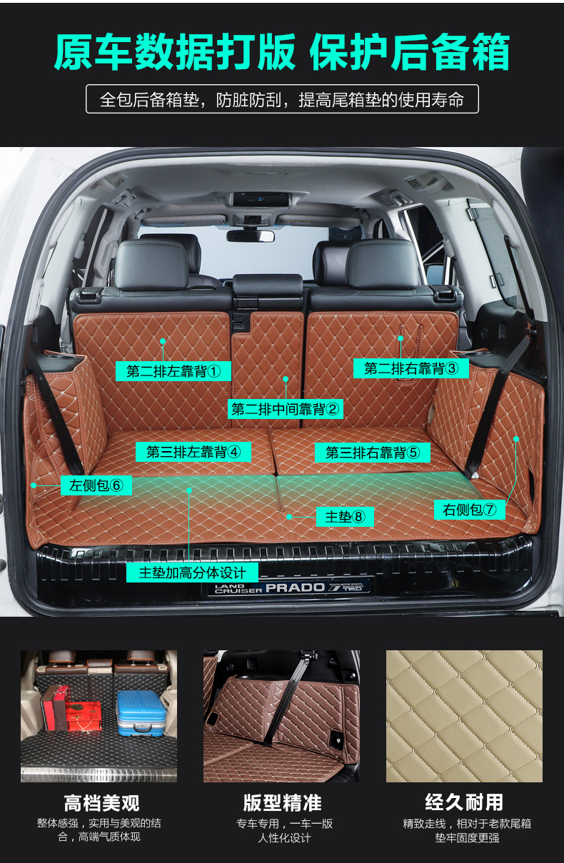 Suitable for 10-21 Prado trunk mat bully fully enclosed 5-seat/7-seat interior tailbox mat modification