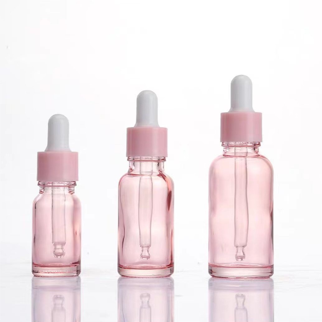 现货10ml-100ml化妆品分装调配瓶粉色精油瓶玻璃滴管精华液瓶空瓶