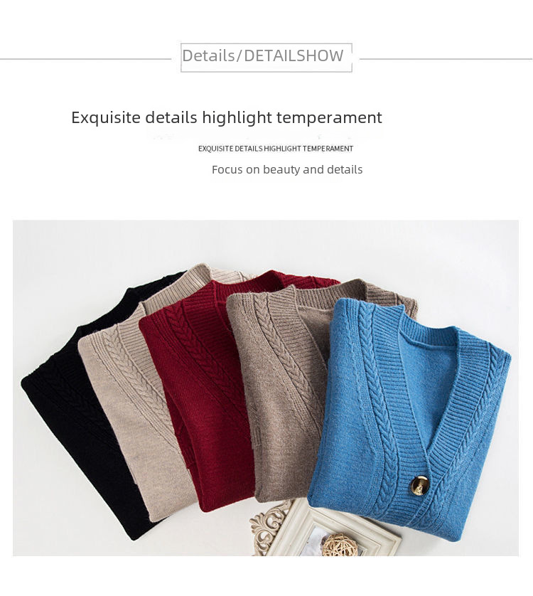 Women's V-neck Cardigan Solid Colour Long-sleeved Sweater Coat_voghion.com