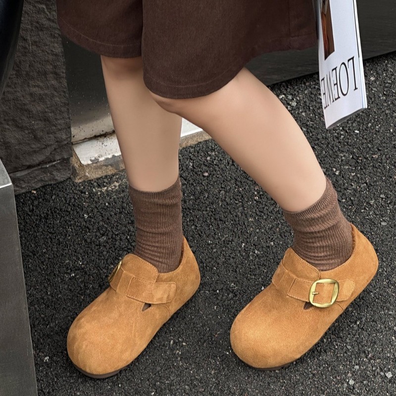 真皮勃肯鞋女2025秋季新款圆头增高厚底套筒时尚百搭牛皮豆豆鞋潮|undefined