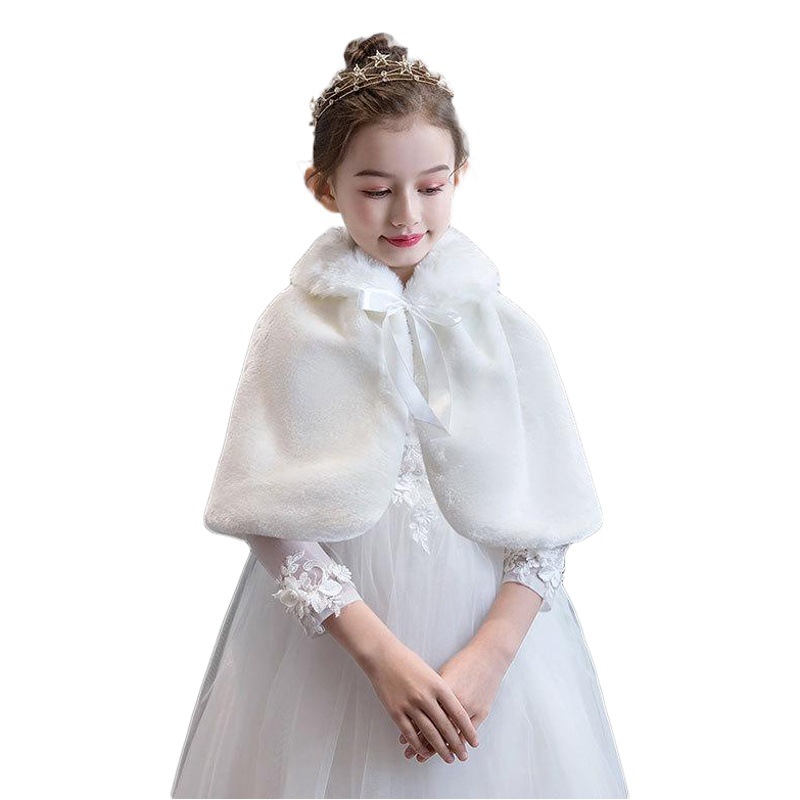 Chal de lana para niños Capa de las niñas Otoño e Invierno vestido de excursión Vestido de princesa rendimiento cálido chal de felpa