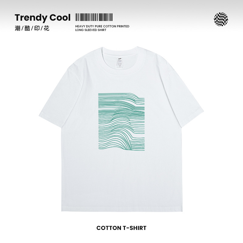 White heavy cotton textured short-sleeved T-shirt men's summer simple lines high-grade versatile half-sleeve top clothes