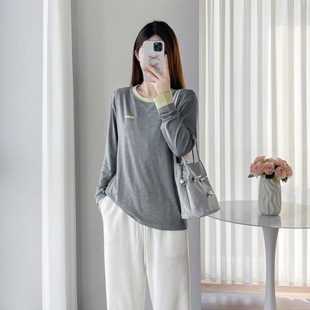 8637 Spring and Autumn Coconut Desiccated Cloud Base Shirt Women's Thickened Skin-Friendly Feeding Can Wear Outer Top Women's Crewneck Breastfeeding