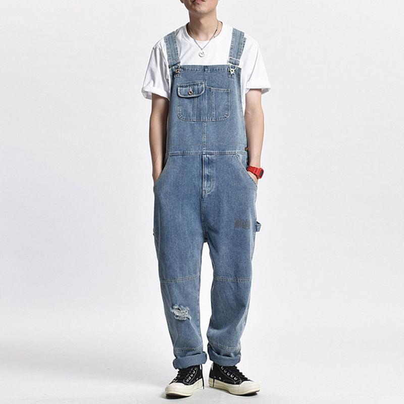 Jinbukang Japanese Style Retro Suit Pants Men's Hole Denim Suit Pants Trendy Brand Multi-Pocket Workwear Jumpsuit Bf Original Jinbukang Japanese Style Retro Suit Pants Men's Hole Denim Suit Pants Trendy Brand Multi-Pocket Workwear Jumpsuit Bf Original