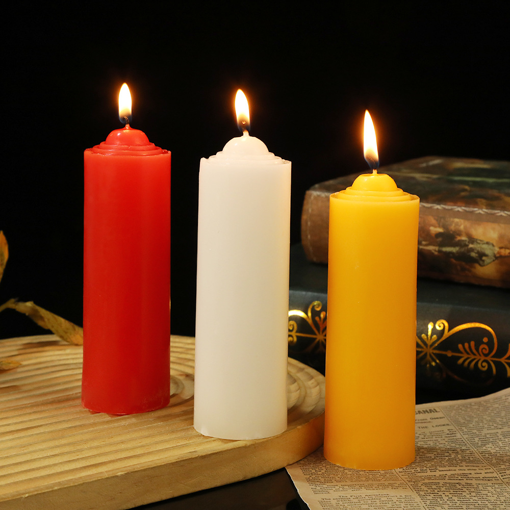 Velas de iluminación cilíndrica extra gruesa doméstica mayorista rojo, blanco y amarillo apagón de emergencia romántico matrimonio sin humo vela transfronteriza