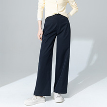 鑫阁 日韩系两穿拼接条纹翻卷边阔腿裤女春复古宽松直筒休闲裤子